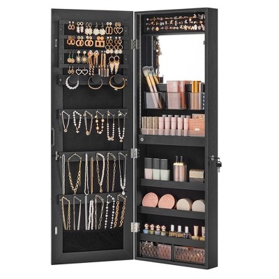 SONGMICS Jewelry Storage Cabinet Jewelry Armoire Organizer with LED Lights Wall-Mounted with Full-Length Frameless Mirror