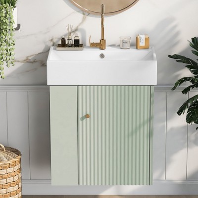 NicBex Bathroom Vanity with Sink,Modern Bathroom Sink Vanity with Storage Space,21.6 inch Bathroom Sink Cabinet for Bathroom,White/Green