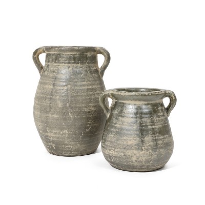 LuxenHome 2-Piece Rustic Farmhouse Brown Jug Terracotta Vase Set