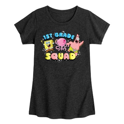 Girls' - SpongeBob SquarePants - 1st Grade Squad Fitted Short Sleeve Graphic T-Shirt