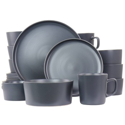 20pc Stoneware Luxmatte Dinnerware Set Dark Gray - Elama: Dishware Set, Service for 4, Microwave & Dishwasher Safe