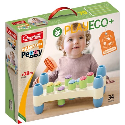 Quercetti: PlayEco+ Hammer Peggy - Peg Pounding Toy, Interactive Colorful Board