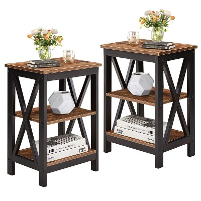 VECELO Set of 1/2 Nightstands X-Shaped Side End Table with 3-Tier Open Shelves 7 Color