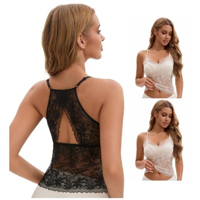 INSPIRE CHIC Women's 3 Pack Lace Mesh Adjustable Spaghetti Strap Fixed Cup Breathable Camisoles