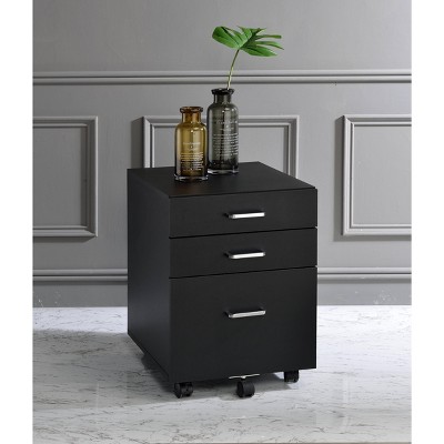 Grungis Modern File Cabinet with 4 Wheels,Lateral Office Cabinet with 3 Drawers and Silver Handle,Printer Stand for Home,Office,Black