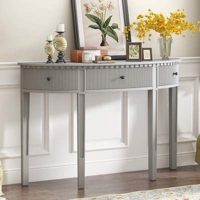 51.1"W Console Table with Vertical Stripe Drawer Fronts and 4 Legs, Pine Veneer 4B - ModernLuxe