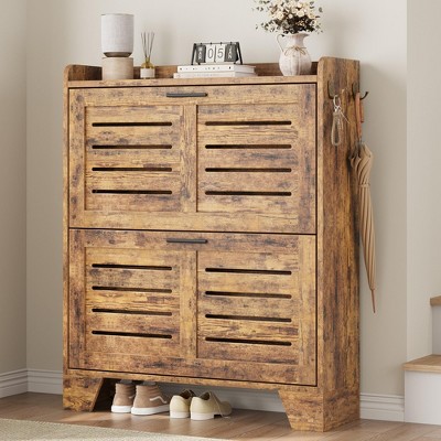 13.8-Inch Deep Shoe Storage Cabinet with Adjustable Shelves - Holds 20+ Pairs Including Boots (Size 13) | Dual Flip-Down Drawers & Ventilation Slats