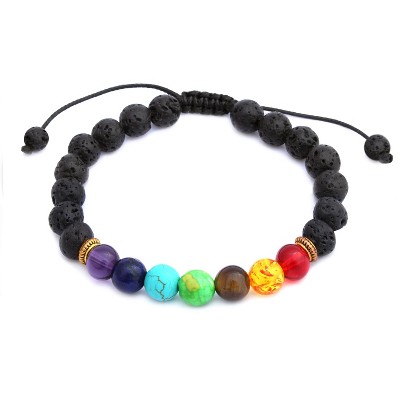 Plantlife Aromatherapy Bracelet - Adjustable 7 Chakra with Gold, Lava Rock & Natural Stone Jewelry for Essential Oil Diffusion & Wellness