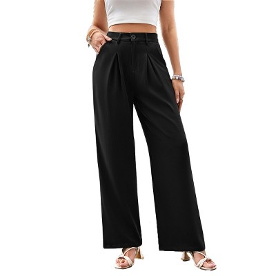 Women's High Waisted Wide Leg Dress Pants Stretchy Pull On Office Work Trousers Business Slacks