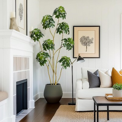 Artificial Umbrella Schefflera Tree, Tall Faux Tree in Decorative White Planter with Multiple Trunks Design for Home Office Porch Door Decor