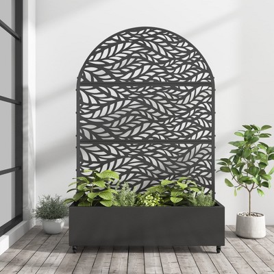 MAYEERTY Planter Box with Trellis Iron Black Arch Spring Leaf 01 Style 72x35x16in 3-Piece Set