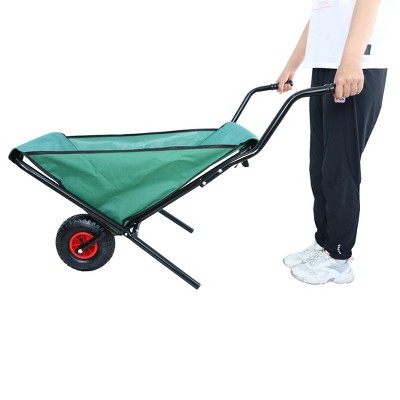 Collapsible Wheelbarrow 176 lbs Folding Yard Garden Wheelbarrow Foldable Lightweight Gardening Heavy Duty Oxford Cloth Green Lawn Cart for Grass