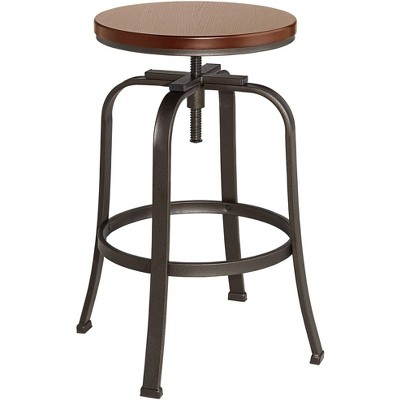Elm Lane Radin Hammered Bronze Swivel Bar Stool Brown 29" High Industrial Adjustable Brown Seat with Footrest for Kitchen Counter Height Island Home