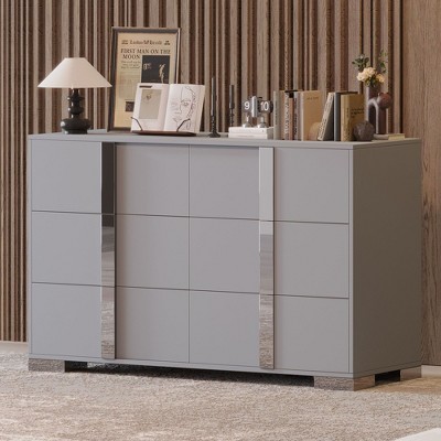 NicBex Modern 6-Drawer Dresser,Storage Cabinet with Mirror Accents,Chest of Drawers with Metal Handles,Wood Dressers for Bedroom,Living Room