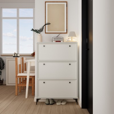 Modern Shoe Cabinet with 3 Flip Drawers, Slim Shoe Storage Organizer, Freestanding Hidden Shoe Rack for Entryway, Hallway, Living Room