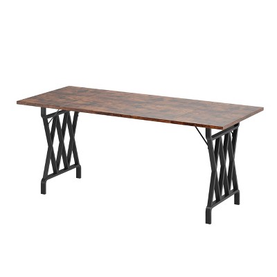ODK Farmhouse Dining Table, 70.9" Long Rectangular Dining Table, Thick Flamed Wood Grain Top, Wooden Kitchen Table with Sturdy Metal Frame