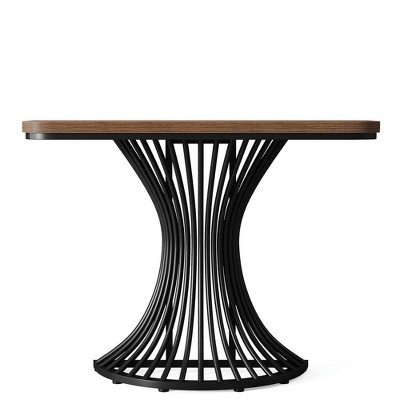 Resenkos Entryway Table, Console Sofa Table,39-Inch Console Table, Accent Sofa Table with Geometric Metal Base Brown