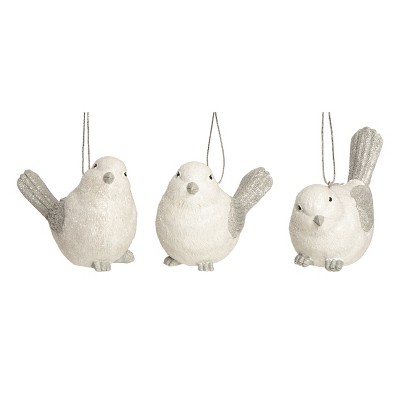 Transpac Silver Wing Bird Ornament Set of 3 Resin Christmas Tree Decorations for Home Holiday Decor