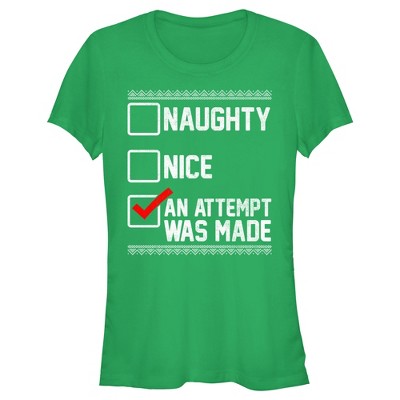 Juniors Womens Lost Gods Christmas Attempt List T-Shirt
