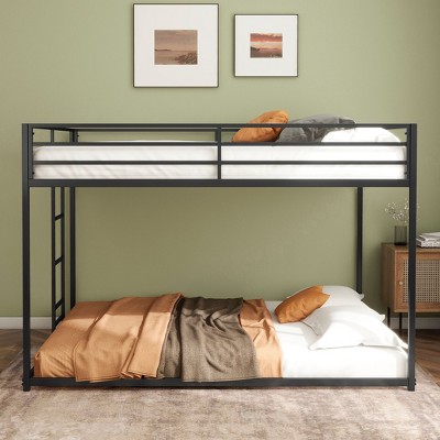NicBex Full/Full Floor Bunk Bed,Metal Bunkbeds with Ladder and Safety Guardrail,Space-Saving Bunk Bed Platform for Teens&Adults,450/500lbs Max,Black