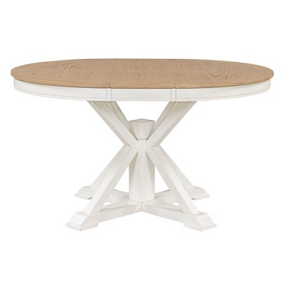 CAVINAS Dining Table Retro Functional Extendable Oval Dining Table with Leaf