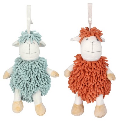 REGALWOVEN Cute Sheep Chenille Soft Absorbent Quick Drying Fuzzy Ball Hand Towel 9" x 13" 2 Pcs