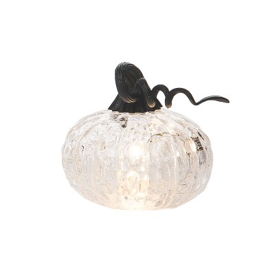 Transpac 4.52 in Clear Iridescent Light Up Pumpkin Halloween Decorative Glass Object
