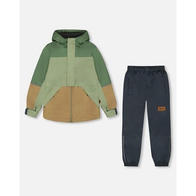 Deux par Deux Boy Two-Piece Mid-Season Outerwear Set Pale Green, Sage, Tan, and Gray