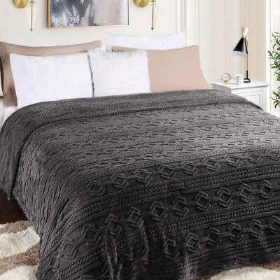 Boho Knit Jacquard Fleece Fluffy Blanket by Blue Nile Mills