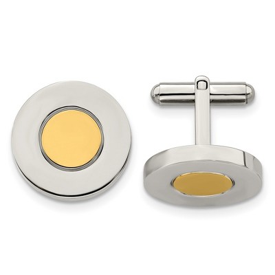 Black Bow Jewelry Stainless Steel & Gold Tone Plated Round Cuff Links, 20mm (3/4 Inch)