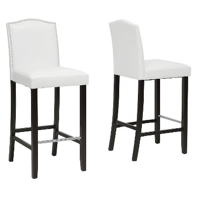 Libra Modern Barstool with Nailhead Trim White - Baxton Studio: Solid Rubber Wood, Stainless Steel Footrest