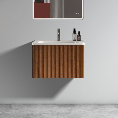 Dolonm Floating Bathroom Vanity with White Ceramic Sink, Modern Wall Mount Light Oak Storage Cabinet