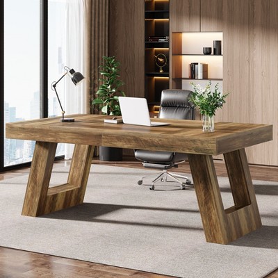 Tribesigns 63" Wood Executive Desk, Home Office Computer Desk with Double Pedestal, Study Writing Table, Business Workstation for PC Laptop
