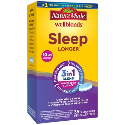 Nature Made Wellblends Sleep Longer , Melatonin 10mg, L-Theanine 100mg and GABA 100mg Tablets - 35ct