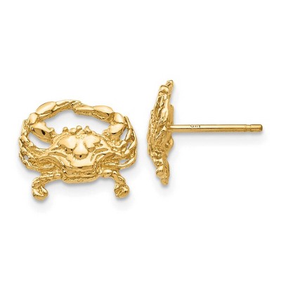 Black Bow Jewelry Blue Crab Post Earrings in 14k Yellow Gold