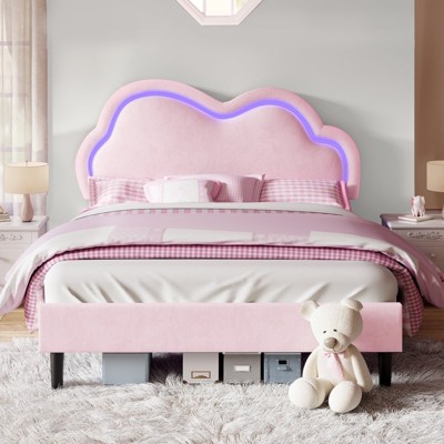 Bed Frame with LED Light,Adjustable Cloud Headboard,No Box Spring Needed