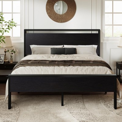 Allewie Platform Bed Frame with Wooden Headboard and Footboard, Heavy Duty 12 Metal Slats Support, No Box Spring Needed, Under Bed Storage, Non-Slip, Noise Free, Easy Assembly