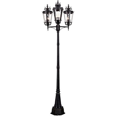 John Timberland Casa Marseille Vintage Outdoor Post Light Textured Black 3-Light Street Lantern 100" Clear Hammered Glass for Exterior Light Barn Deck