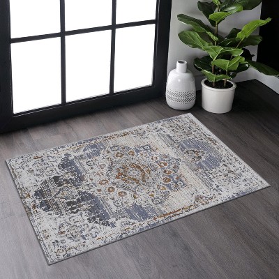 Grungis Washable Foldable Doormat Rug,Low-Pile Medallion Carpet with Non-slip Backing,Kid&Pet Friendly Rugs for Living Room,Bedroom