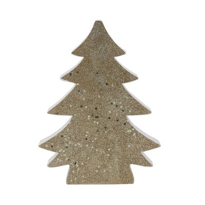 Transpac 10 Inch Gold Glitter Christmas Tree Decorative Sculpture MDF Wood Tabletop Holiday Decor Gift for Festive Atmosphere