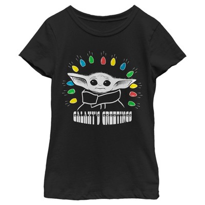 Girl's Star Wars The Mandalorian Christmas The Child Galaxy's Greetings T-Shirt