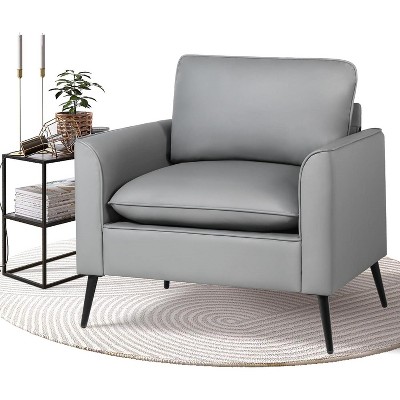 TYBOATLE Dark Gray Leather Accent Chair, Cozy Mid-Century Armchair for Living Room, Lobby, Office