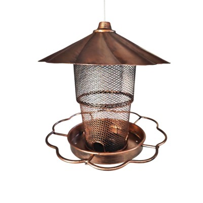 SEVOBAL Pet Bowl Vintage Bronze Bird Feeder with Petal Roof, Garden Wildlife Feeding Station for Bird Lovers, Brown, 8.27"*8.27"*5.51"