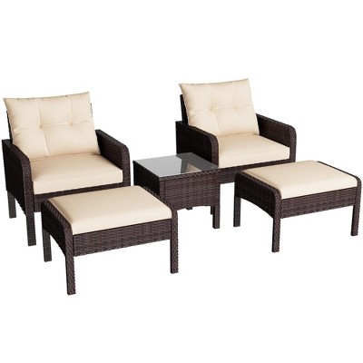 COWLOWN Beige Accented Outdoor Furniture Set, High Back Swivel Chairs, Brown Wicker Sofa for Porch, Backyard