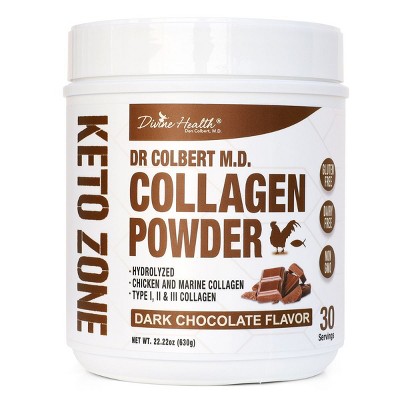 Hydrolyzed Type I, II & III Collagen Protein and Peptides Drink Mix Powder - Sugar Free Chocolate Flavor Divine Health by Dr. Colbert - 22.2 oz