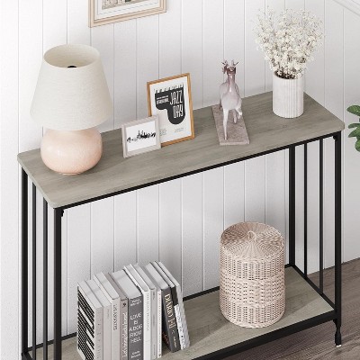 41.3" Entryway Table, Narrow Sofa Table with 2-Tier Storage Shelves & Black Metal Frame, Display Stand and Organizer Hallway Bedroom