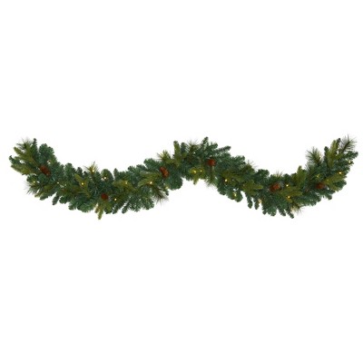 Nearly Natural 6-ft Mixed Pine and Pinecone Artificial Garland with 35 Clear LED Lights