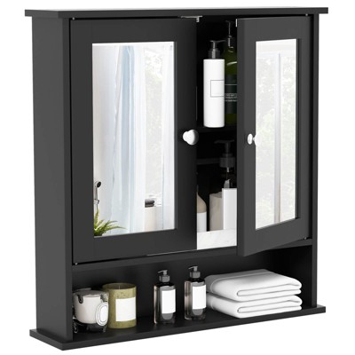 Costway Wall Mount Mirror Cabinet Bathroom Medicine Cabinet Organizer White/Gray/Brown/Black