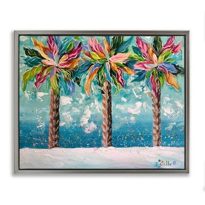 Stupell Industries Vivid Hue Palm Trees Black Framed Floater Canvas Wall Art