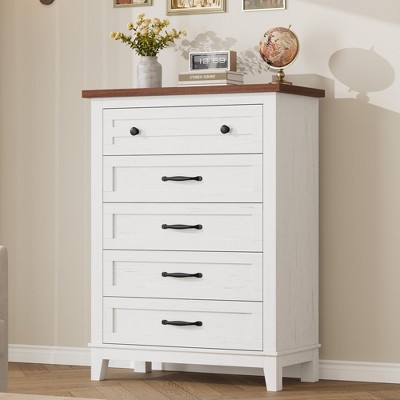 5-Drawer Dresser, 41.3" Tall Upright Dresser with Ample Storage Space, Wooden Freestanding Cabinet for Bedroom and Living Room.